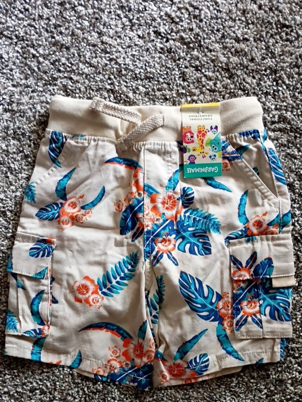 Garanimals Beige Shorts with Blue and Orange Tropical Leaf Print